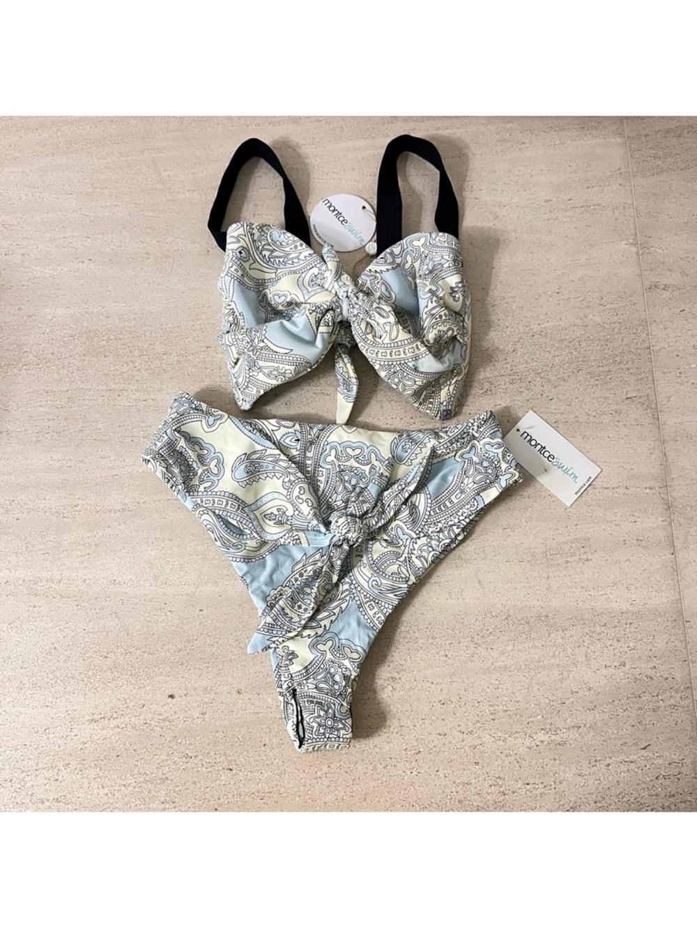 Montce Light Blue Paisley Tie-Front Bikini top with Paula Tie Up Bikini Bottom - Picture 8 of 8
